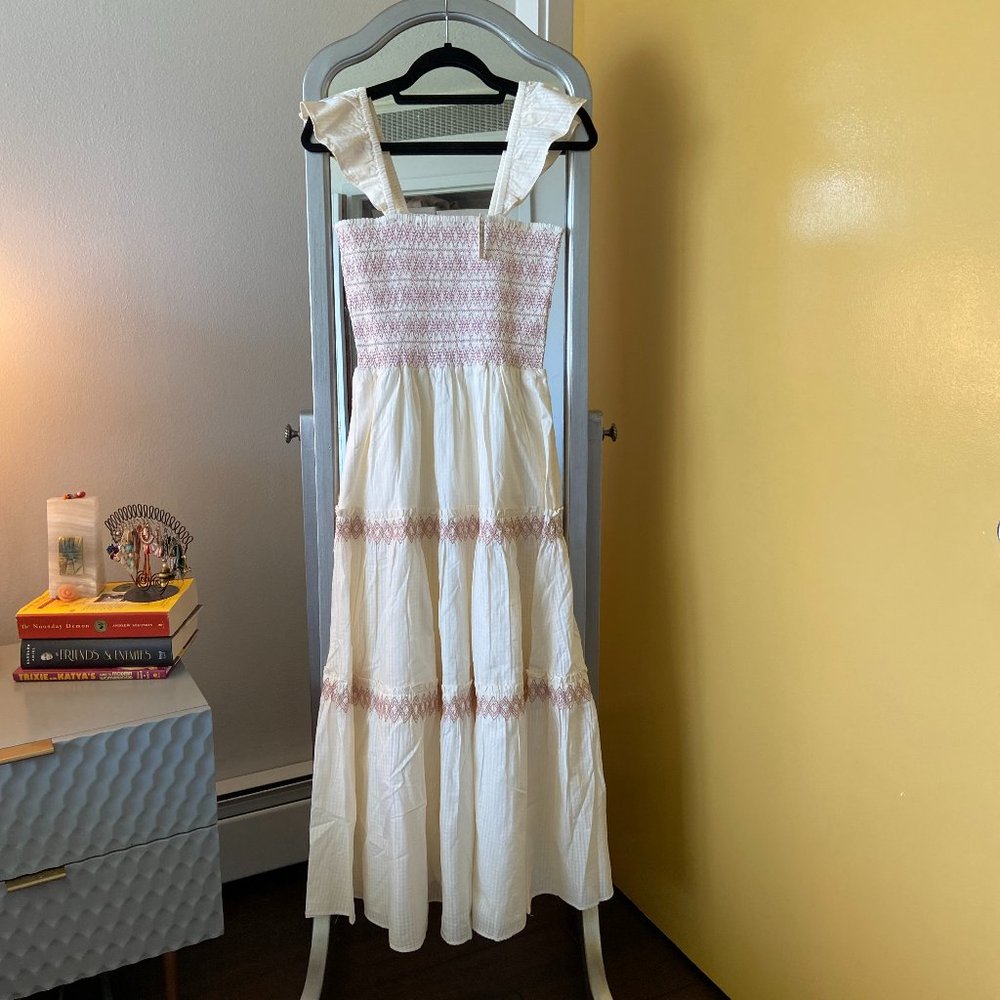 Madewell, Lucie Smocked Tiered Midi Dress, XXS